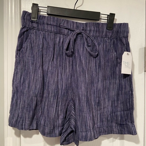 NWT Time & Tru Size XXL Blue Linen Blend Comfy Pull On Drawstring Shorts Pockets - Picture 1 of 16
